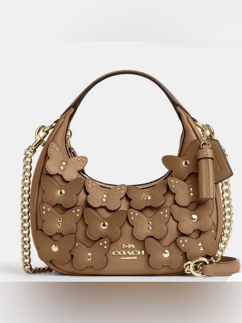 Coach Carmen Mini Crossbody Bag Butterfly Appliqué Leather Brown Gold - Picture 16 of 16